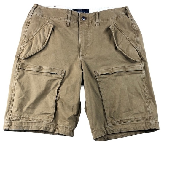 Abercrombie&Fitch Tan Flat Front Cargo Shorts, 9", Stretch, Y2K, 90s - Picture 1 of 11